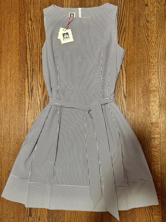 Anne Klein Dresses & Skirts - Anne Klein NWT Moon Gray Striped Fit & Flare Dress Belted Size 14 Midi